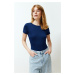 Trendyol Navy Blue Short Sleeve Elastic Snap Knitted Bodysuit