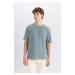 DEFACTO Men's Green Boxy Fit Wide Cut Crew Neck Short Sleeve Basic T-Shirt