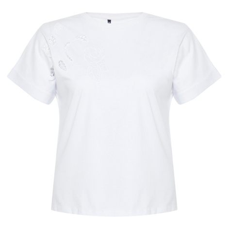 Trendyol Curve White Embroidery Detailed Basic 100% Cotton Knitted T-shirt