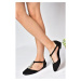 Fox Shoes P726626002 Women's Black Suede Stone Detailed Flat Shoes