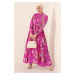 Bigdart 2144 K. Ružové vzorované hidžábové šaty s veľkým golierom