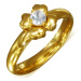 Prsteň zlatej farby z chirurgickej ocele s čírym zirkónom - kvet - Veľkosť: 52 mm