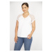 Şans Women's White Plus Size Cotton Fabric Front Pat Zipper Sleeves Lace Blouse