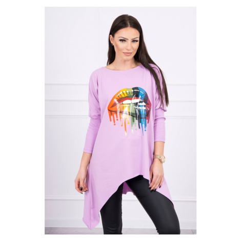 Oversize blouse with purple rainbow lips print