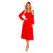 Červené dámske šifónové midi šaty s volánikom a dekoltom 304-3