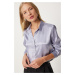 Happiness İstanbul Women's Gray Lightly Draped Satin Surface Shirt