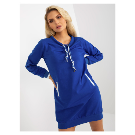 Základné mini šaty s kapucňou z bavlny v kobaltovej modrej farbe