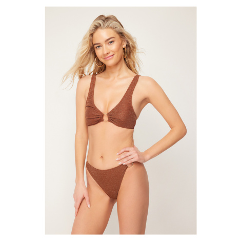 Trendyol Brown Triangle Accessory Glitter Bikini Top