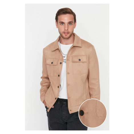 Trendyol Camel Regular Fit Pocket Buttoned Winter Seasonal Suede Jacket Coat