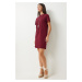 Happiness İstanbul Women's Claret Red Crew Neck Basic Crepe Dress