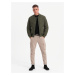 Ombre Men's quilted bomber jacket with metal zippers - dark olive green