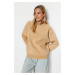 Trendyol Mink Relaxed/Comfortable Fit Basic Raglan Sleeve Crew Neck Knitted Sweatshirt