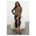 Trendyol Camel Soft Textured Leopard Patterned Knitwear Cardigan