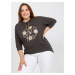 Blouse khaki plus size with print and appliqué