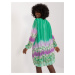 Green women's dress with colorful prints