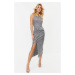 Trendyol Silver Body-Fitting Shiny Sequin Knitted Sequin Elegant Evening Dress