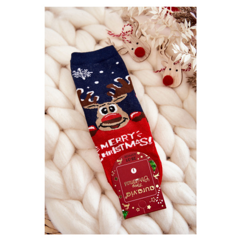 Children's socks "Merry Christmas" reindeer navy blue-red
