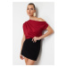 Trendyol Claret Red Regular/Normal Fit Asymmetric Collar Zero Sleeve Stretch Knitted Blouse