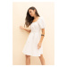 DEFACTO Square Neck Linen Mini Short Sleeve Dress