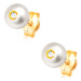 Zlaté náušnice 14K - guľatá biela perla so vsadeným čírym zirkónom, 5 mm
