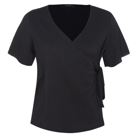 Trendyol Curve Black Double Breasted Tie Detailed Knitted Blouse