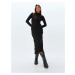 Koton Textured Long Pencil Dress Long Sleeve Stand Collar Slim Fit