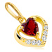 Zlatý prívesok 585 - zirkónový obrys srdca, červený srdiečkový granát