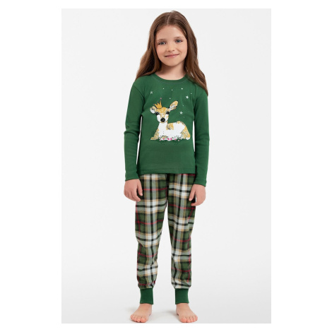 Dievčenské pyžamo Italian Fashion Zonda - dlhé bavlnené Zelená