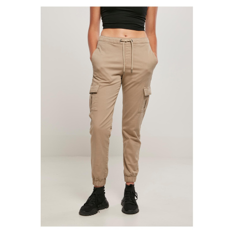 Women's comfortable high-waisted tracksuit bottoms made of soft taupe Urban Classics