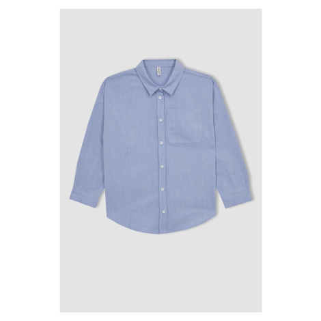 DEFACTO Girls Blue Oversize Oxford Long Sleeve School Shirt