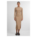 Women's ribbed long turtleneck dress beige