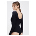 Tvarujúce body s dlhým rukávom Spanx SCOOP NECK LONG SLEEVES BODYSUIT čierna farba, jednofarebné