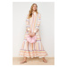 Trendyol Linen Look Woven Dress with Multi-Colored Striped Skirt and Ruffles