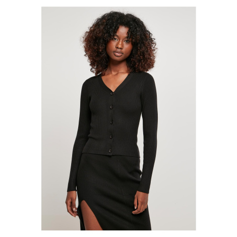 Women's cardigan with short rib knit - black