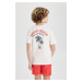 DEFACTO Boy's Crew Neck Back Printed Short Sleeve T-Shirt