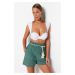 Trendyol Khaki Belted Woven Ruffled 100% Cotton Shorts & Bermuda