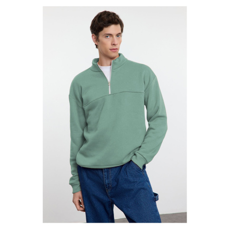 Trendyol Mint Oversize/Wide Cut Stand Collar Zippered Inside Polar Fleece/Warm Basic Sweatshirt