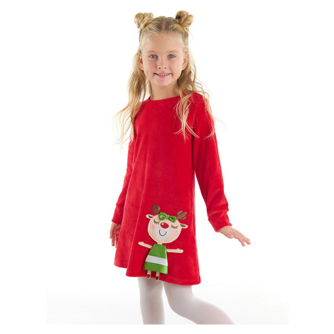 Denokids nezbedné dievčatko sob Vianočné červené zamatové šaty