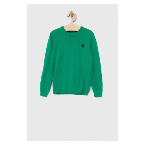 Detský bavlnený sveter United Colors of Benetton zelená farba, tenký