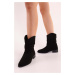 Shoeberry Women's Archie Black Suede Gusseted Flat Heel Boots Black Suede