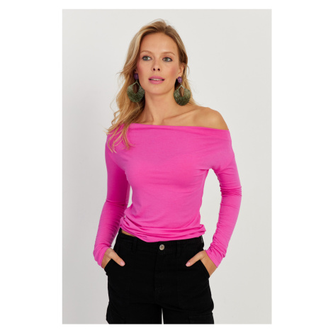 Cool & Sexy Women's Fuchsia Boat Neck Blouse