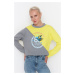 Trendyol Yellow Color Block Loose Thick Fleece Knitted Sweatshirt