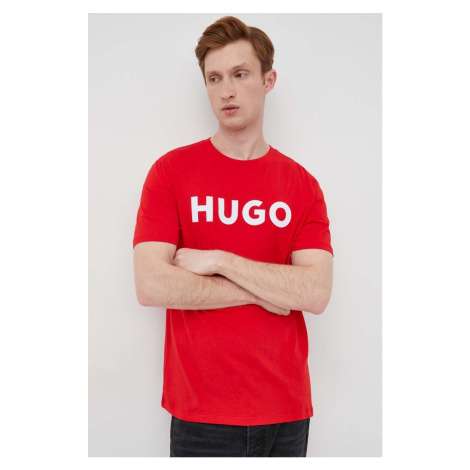 Bavlnené tričko HUGO červená farba,s potlačou,50467556 Hugo Boss
