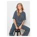 Trendyol Navy Blue-White Cotton Striped Ribbed Knitted Pajamas Set