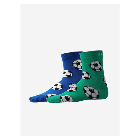 Sada dvoch párov vzorovaných ponožiek v modrej a zelenej farbe SAM 73 Unupo
