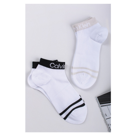 Biele členkové ponožky Quarter Logo Welt - dvojbalenie Calvin Klein