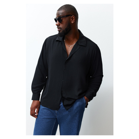 Trendyol Black Regular Fit Fit Wide Collar Summer Linen Look Plus Size Shirt