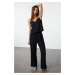 Trendyol Black Cotton Tie Detailed Rope Strap Woven Pajama Set