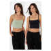 Trendyol Black-Green 2 Pack Polyamide Content Strappy Crop Fitted Flexible Knitted Undershirt