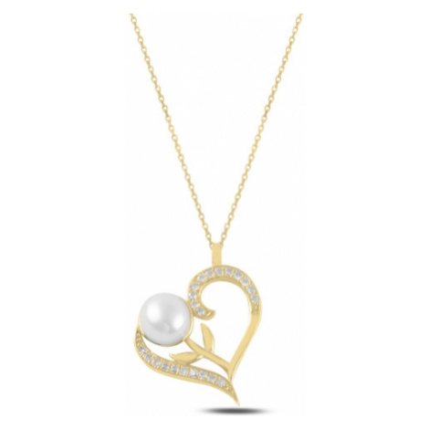 OLIVIE Strieborný náhrdelník PERLA V SRDCI GOLD 5341